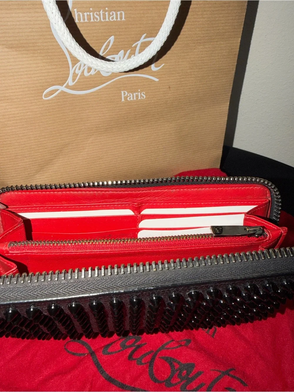 Christian Louboutin Black Spiked Zip-Around Wallet